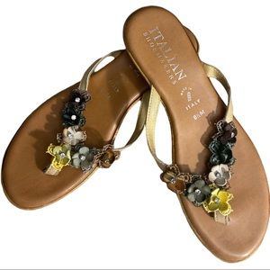 Italian Shoemakers Tan Floral Rhinestone Sandals Size 8.5M